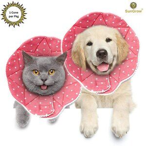 SunGrow Polka Dot Pet Soft Adjustable Recovery Cone | NWT | M | Pink White